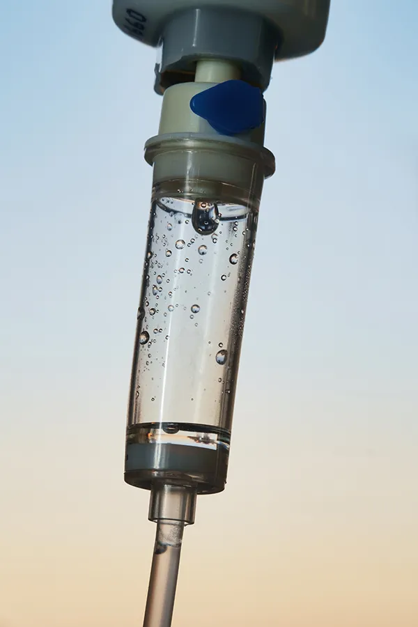 Close-up of an IV drip. Get ozone IV therapy from Don D. Fisher, D.O. at The BEST Program in Fort Lauderdale.
