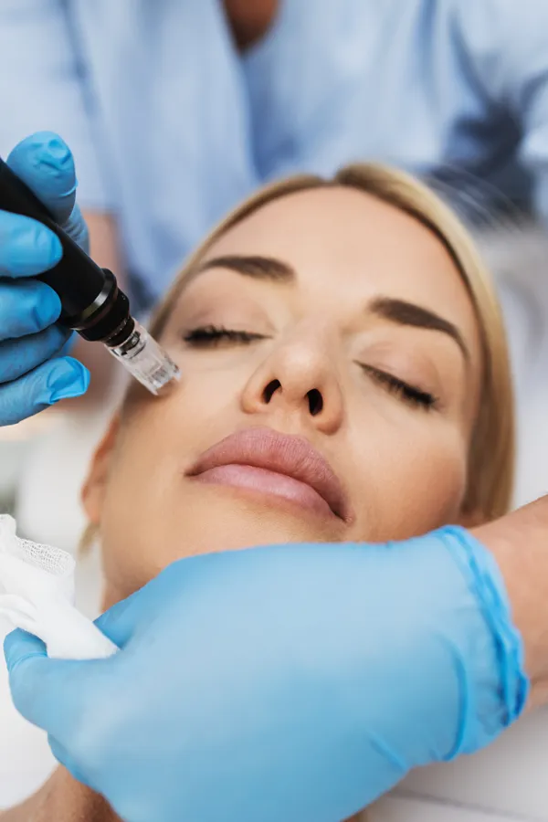 PRP-Microneedling-Treatment A woman receiving PRP microneedling and skin rejuvenation treatments from Don D. Fisher, D.O. at The BEST Program in Fort Lauderdale.